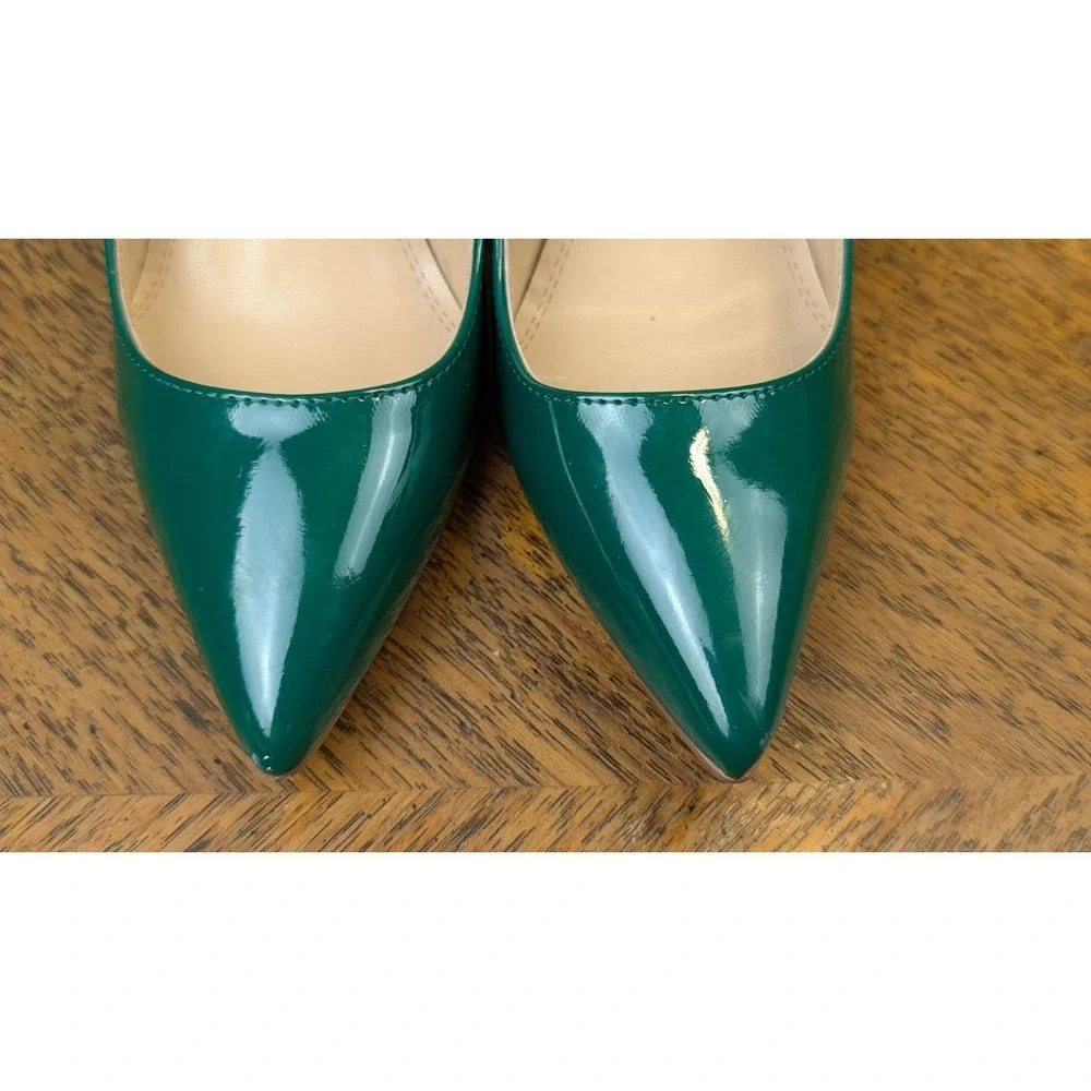 FSJ Green Patent Leather Faux Rhinestones Large Faux Emeralds Encrusted Heels 7 - Picture 5 of 11